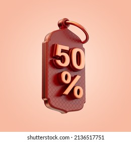 50 Percent Discount Tag Icon 3d Render Concept Ramadan And Eid Online Shopping Sell Offer Promotion