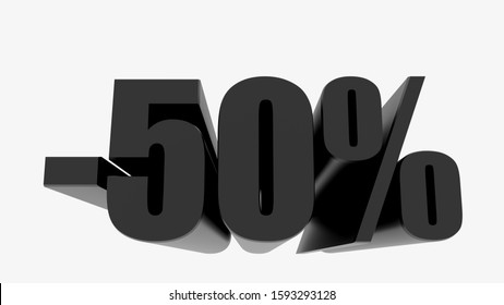 -50 Percent Off Discount Promotion Sale. 3D Render. 3D-Illustration Percent Discount Collection For Your Unique Selling Poster, Banner Ads. Christmas, Xmas Sale And More