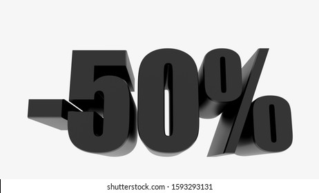 -50 Percent Off Discount Promotion Sale. 3D Render. 3D-Illustration Percent Discount Collection For Your Unique Selling Poster, Banner Ads. Christmas, Xmas Sale And More