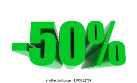 -50 Percent Off Discount Promotion Sale. 3D Render. 3D-Illustration Percent Discount Collection For Your Unique Selling Poster, Banner Ads. Christmas, Xmas Sale And More