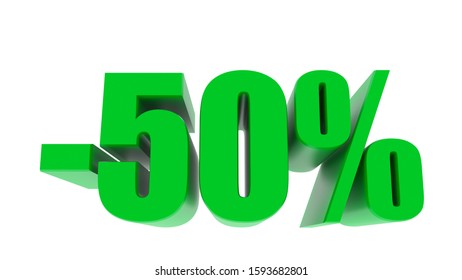 -50 Percent Off Discount Promotion Sale. 3D Render. 3D-Illustration Percent Discount Collection For Your Unique Selling Poster, Banner Ads. Christmas, Xmas Sale And More