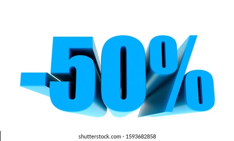 -50 Percent Off Discount Promotion Sale. 3D Render. 3D-Illustration Percent Discount Collection For Your Unique Selling Poster, Banner Ads. Christmas, Xmas Sale And More