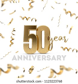 50 year anniversary celebration. Gold number with golden confetti - Powered by Shutterstock