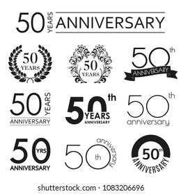 50 Years Anniversary Icon Set. 50th Anniversary Celebration Logo. Design Elements For Birthday, Invitation, Wedding Jubilee.