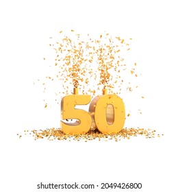 50 years golden 3d word on a white background - 3D rendering