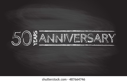 50 years hand drawn emblem, icon or label isolated on blackboard texture with chalk rubbed background. Anniversary design element. - Powered by Shutterstock