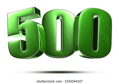 500 3d numbers green on white background. with Clipping Path.