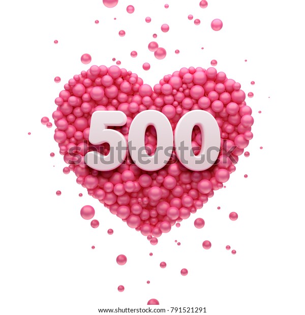 500人のフォロワーがピンクの心と赤い風船 ボールに感謝します ソーシャルネットワークの友人 フォロワー ウェブユーザーの3dイラスト 購読者やフォロワーなどのお祝いを申し上げます のイラスト素材