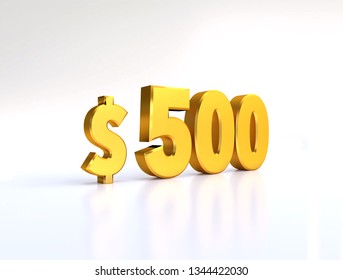500$ gold five hundred price symbol. red text number 3d render with dollar sign on white background