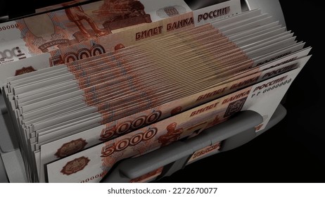 5000 Russian Ruble banknotes. Paper money. Cash. RUB. Financial and business concept. 3D render.