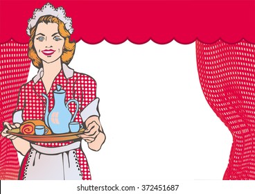  50's Diner Waitress. Fast Food Concept