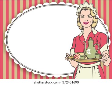  50's Diner Waitress. Fast Food Concept