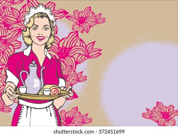  50's Diner Waitress. Fast Food Concept