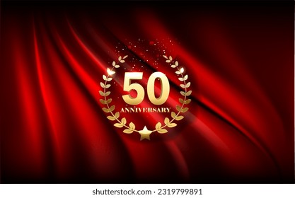 50th Anniversary celebration. Golden number 50 with sparkling confetti, stars, glitters and streamer ribbons. festive illustration. Realistic 3d sign. Birthday or wedding party event decoration - Powered by Shutterstock