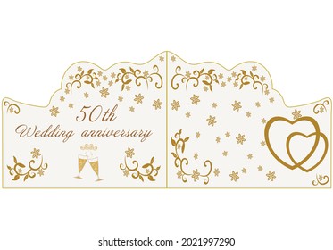 50th Wedding  Anniversary Card For Greetings And Writing Text. Golden  Anniversary  Celebrates Wedding.Wedding Invitation Card White Background. Wedding Elements. Illustration