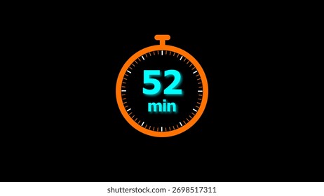 52 min clock illustration timer icon. timer 52 minutes countdown icon. motion graphic Clock 52 minute icon, blue background 4k illustration.