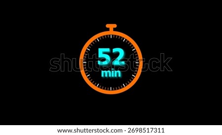 52 min clock illustration timer icon. timer 52 minutes countdown icon. motion graphic Clock 52 minute icon, blue background 4k illustration.