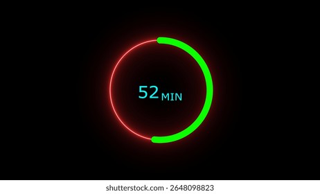 52 minutes timer clock icon 4k illustration on a black background. and creating a stunning illustration .4k illustration 