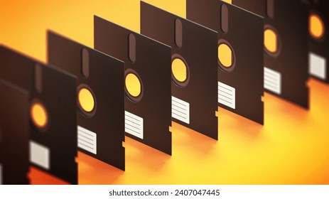 5.25 inch floppy disks isolated on yellow background. 3D illustration.