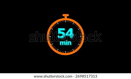 54 min clock illustration timer icon. timer 54 minutes countdown icon. motion graphic Clock 54 minute icon, blue background 4k illustration.