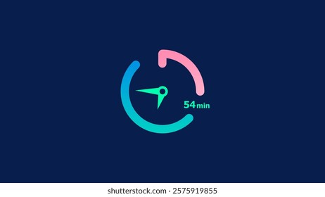 54 minute clock icon timer colorful 4k illustration. Abstract dark blue background 4k illustration.