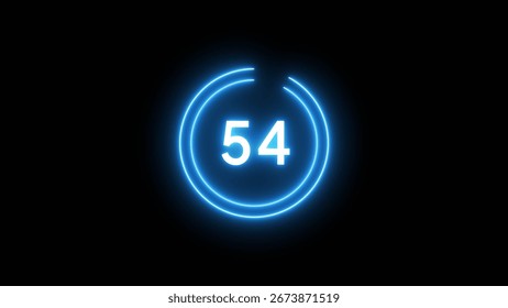 54 second countdown timer illustration. Neon countdown number.