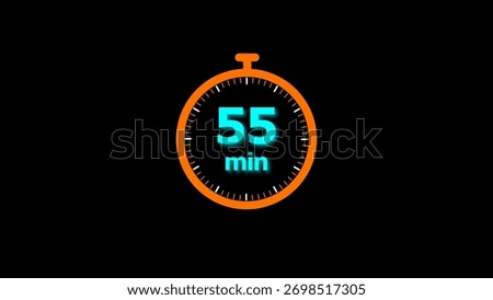 55 min clock illustration timer icon. timer 55 minutes countdown icon. motion graphic Clock 55 minute icon, blue background 4k illustration.