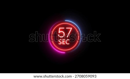 57 Seconds countdown timer illustration. Neon counting number.