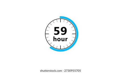 59 Hours timer clock illustration. Counting timer clock on white background.
