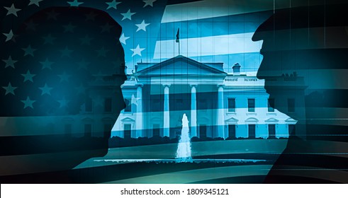 5-9-2020, Washington. Trump Vs Biden Abstract Modern Background Concept with US flag and White House Image on the Back. Presidential Elections 2020 Background Concept