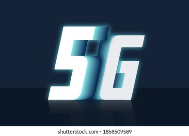 5G 3d Text In A White Background, Reflected In Shinny Surface, 5G Technology, Wireless, 5G Text (Without Shadow)