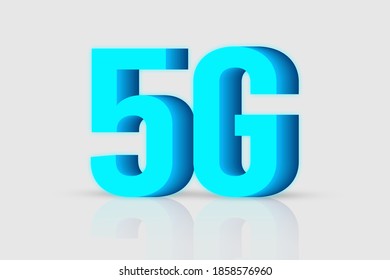 5G 3d Text In A White Background, Reflected In Shinny Surface, 5G Technology, Wireless, 5G Text (With Shadow)
