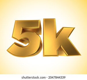 5k, 50000 Followers, 3D illustration 5k a white and yellow background. Five thousand likes social media.
