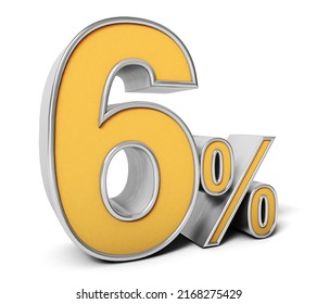 6% 3d. six percent 3d isolated on white Background. Percentage, sale Concept. 3D rendering. 3D illustration