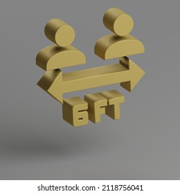 6 Ft Apart Icon. Yellow Symbol Social Icons On Gray Background. 3d Rendering Illustration. Background Pattern For Design.