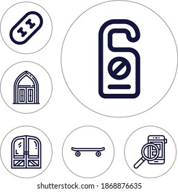 6 Lineal Editable Icons Set For Ways Of Investigate, Skateboard, Door, Door Hanger