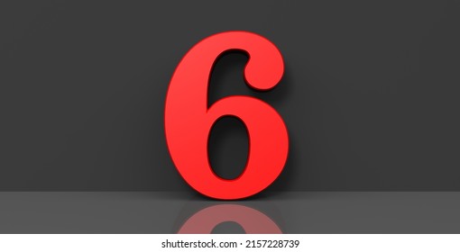 6 Number Six Red Numeral Sign 3d Rendering