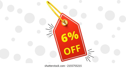 6% off limited special offer. Banner with six percent discount on a red square tag