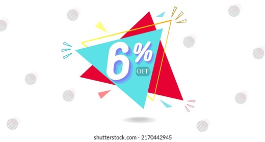 6% off limited special offer. Banner with six percent discount on a white background with blue triangle and red