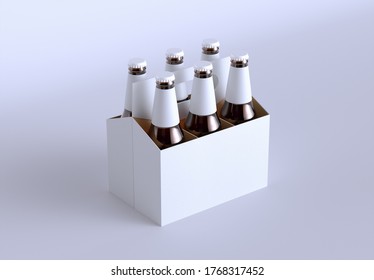 6 Pack Cardboard Beer Bottle Carrier Mockup. 3d Render