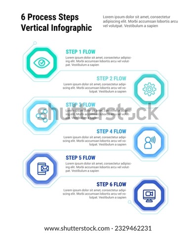 6 Process Steps Vertical Infographic, modern and minimal technology style