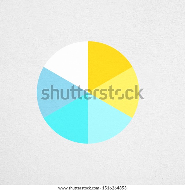 6 side pie. one, two, three, four, five, six\
sided circle pie, for graphs and demonstrations, on a white\
textured isolated\
background.