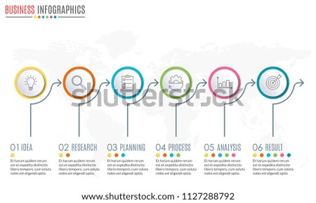 6 steps infographic design. Template for diagram, graph and chart. Timeline design with 6 levels, options, circles. Business presentation concept.