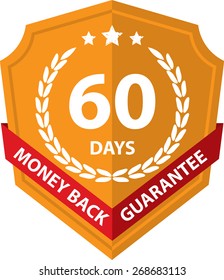 60 Days Money Back Guaranteed Label And Sticker With Orange Badge Sign.