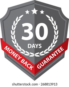 60 Days Money Back Guaranteed Label And Sticker With Gray Badge Sign, Isolated on White Background.