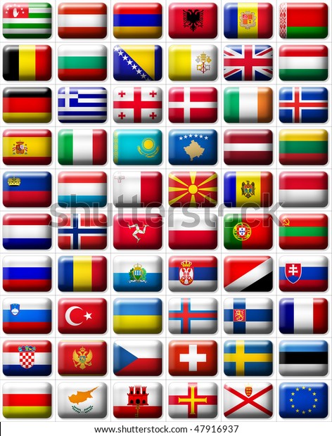 60 Flags Icons Buttons Europe 599x457 Stock Illustration 47916937