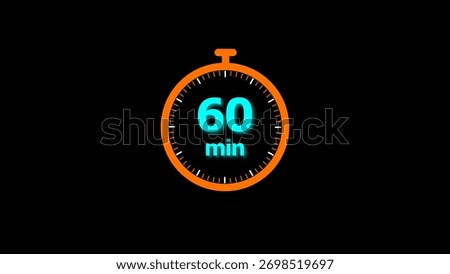 60 min clock illustration timer icon. timer 60 minutes countdown icon. motion graphic Clock 60 minute icon, blue background 4k illustration.
