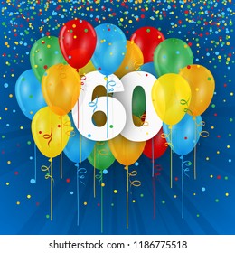 60 YEARS - HAPPY BIRTHDAY/ANNIVERSARY card with colorful balloons - Powered by Shutterstock