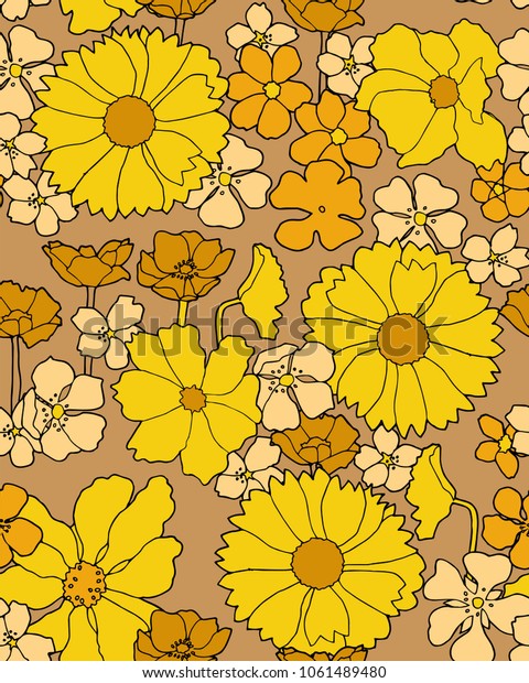 60s Inspired Floral Wallpaper Stock Illustration 1061489480