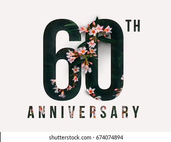 60th Anniversary celebrate illustration design by Real flowers with precious paper cut . For your unique anniversary background, invitation, card, birthday, celebration party of the years anniversary - Powered by Shutterstock